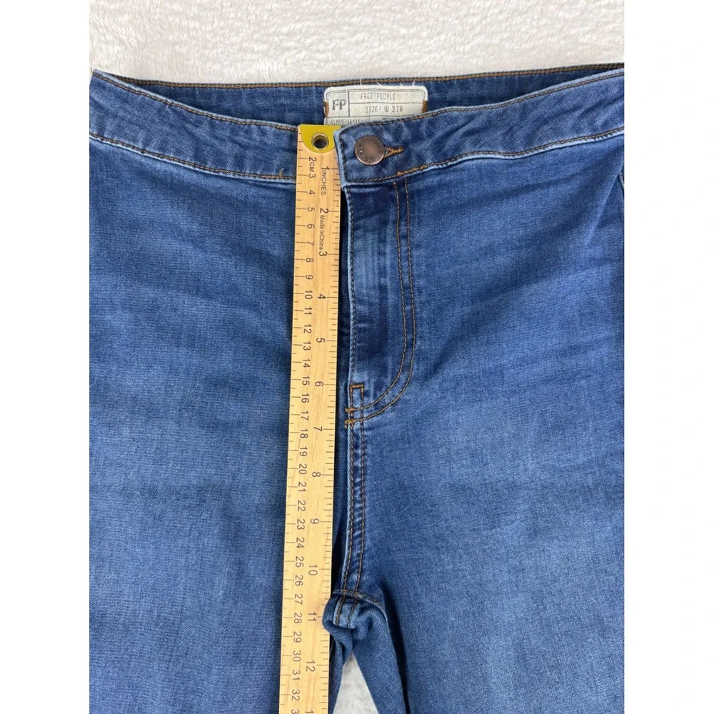 Free People Bell Bottom Jeans High Rise Raw Hem Dark Wash Denim Flare W 27R - Picture 6 of 13